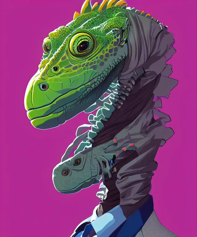 Image similar to a portrait of an anthropomorphic iguana wearing a suit, cyberpunk!, fantasy, elegant, digital painting, artstation, concept art, matte, sharp focus, illustration, art by josan gonzalez