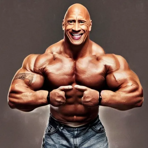 Prompt: dwayne the rock johnson with muscles on muscles on muscles