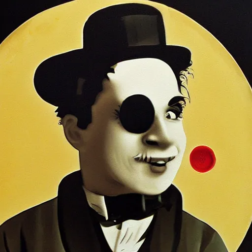 Image similar to Charlie chaplin in a beyblade battle painting