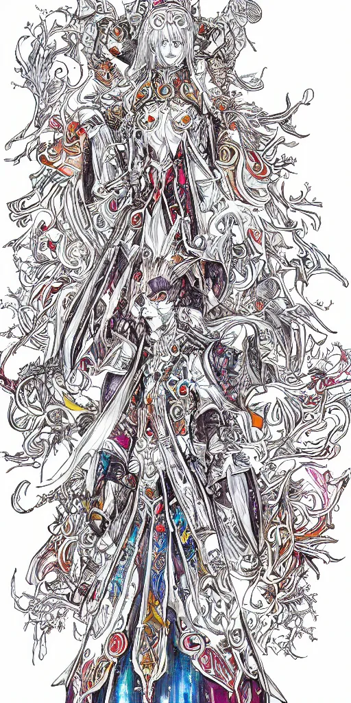 Prompt: a white mage from final fantasy 14, intricate, amazing line work, cosmic, psychedelic, cheerful, colorful