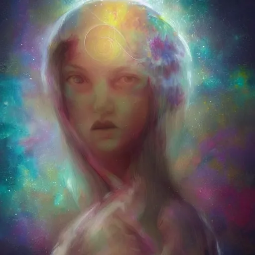 Image similar to beautiful detailed artistic portrait of a person travelling between different astral planes. reality is more than it seems. grainy and rough. fine detail. soft colour scheme. artistic painting by lurid ( 2 0 2 2 ). featured on deviantart.