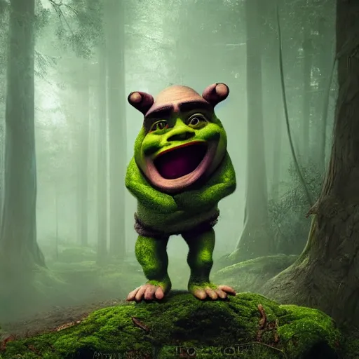 Prompt: Very very very very highly detailed epic central composition photo of Mr Bean as shrek face in the forest, intricate, extremely detailed, digital painting, smooth, sharp focus, illustration, happy lighting, incredible art by Brooke Shaden, artstation, concept art, Octane render in Maya and Houdini