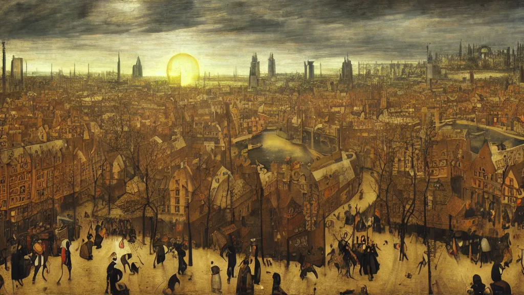 Prompt: victorian london, by pieter bruegel the elder, visual novel, perfectionism, volumetric light, contre - jour, scattering, lumen reflections, tornadic