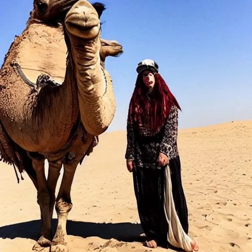 Image similar to billie eilish riding a camel