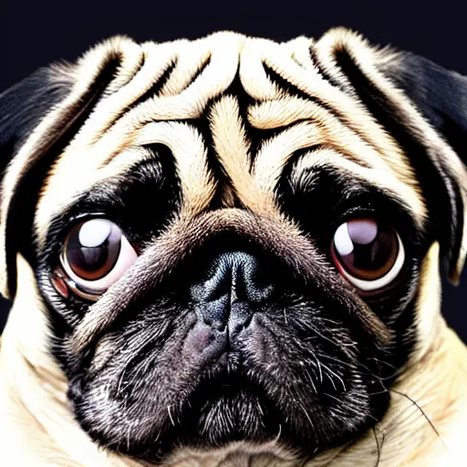 Prompt: a pug president of the usa. president of the us. in the oval. formal. beautiful. high resolution. highly realistic. close - up.