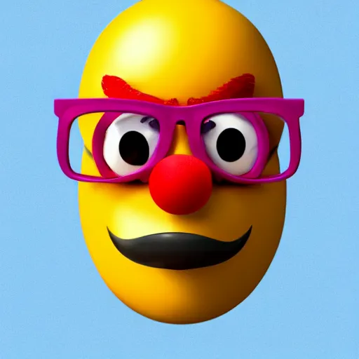Prompt: a 3 d render of a clown emoji wearing a glasses