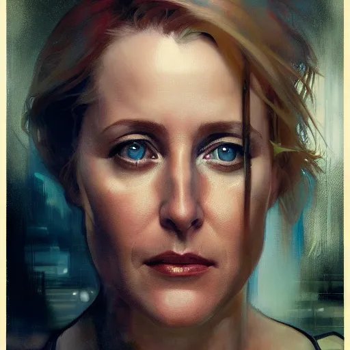 Prompt: gillian anderson, hyperrealistic portrait, bladerunner street, art of elysium by jeremy mann and alphonse mucha, fantasy art, photo realistic, dynamic lighting, artstation, poster, volumetric lighting, very detailed face, 4 k, award winning