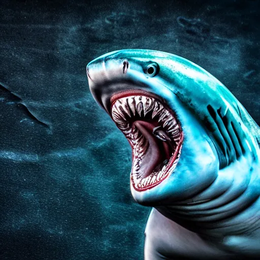 Image similar to bodybuilder shark, photography, award - winning, 4 k