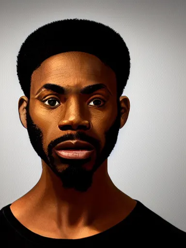 Prompt: portrait of a modern black man wearing a dark shirt, upper body 2d game avatar, Donato Giancola, Kodak film stock, chiaroscuro lighting, default pose neutral expression, face-on head shot, close-up, eye-contact, sharp focus, shape language, Alphonse Mucha/Gustav Klimt style, alpha masked transparent flat grey background, 4k, volumetric lighting, French Nouveau, trending on artstation, octane render, ultra detailed, hyperrealistic