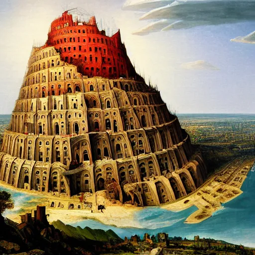 Image similar to painting of the Tower of Babel, by Aleksander Rostov