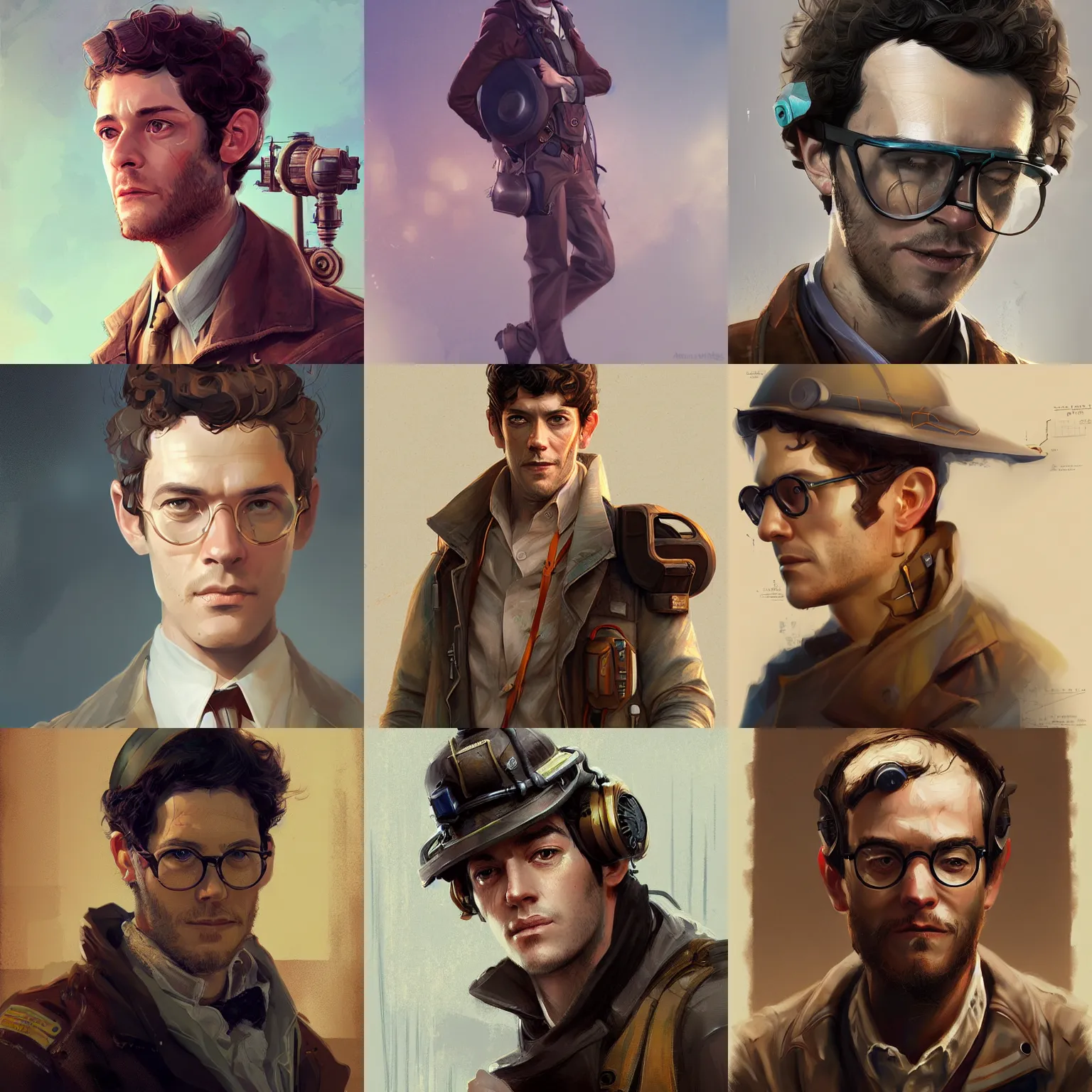 Prompt: character concept portrait, adam brody as an engineer, steampunk, digital painting, concept art, smooth, sharp focus, illustration, artwork by wlop