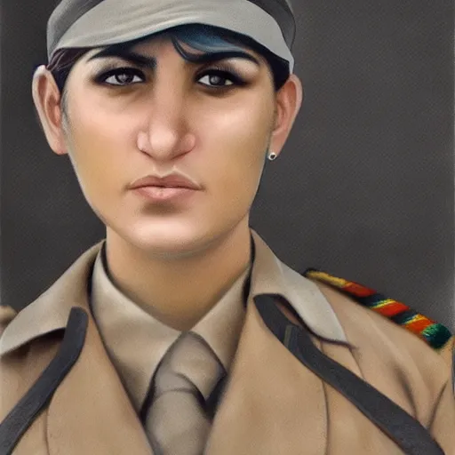 Prompt: a female peshmerga, by Sam Weber