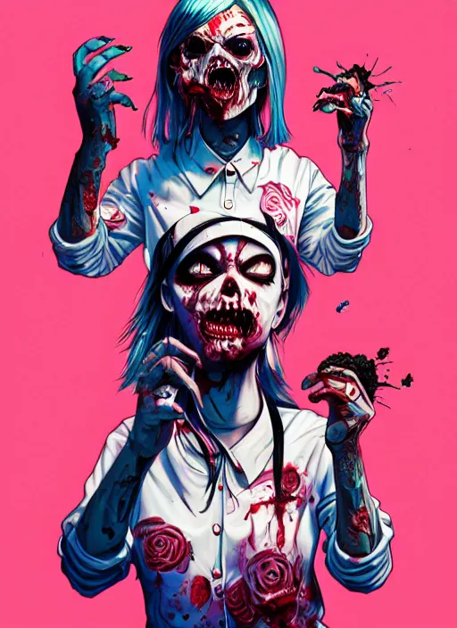 Prompt: zombie full body female hiphop streetwear drip, tristan eaton, victo ngai, artgerm, rhads, ross draws