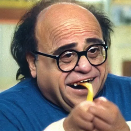 Image similar to Danny DeVito punches a Hamburger, cinematic, bloom