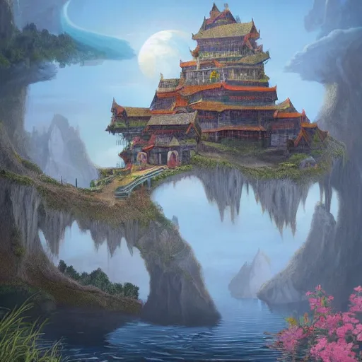 Image similar to beautiful matte painting of floating fort, mai anh tran,