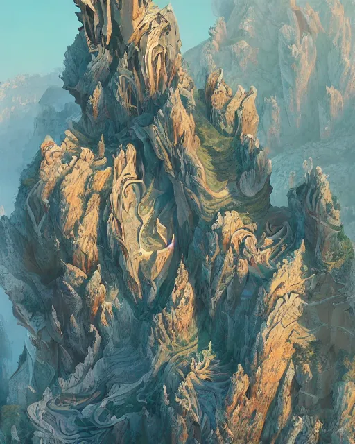 Prompt: highly detailed vfx of mount hua, global illumination, detailed and intricate environment by james jean, liam brazier, petros afshar, james gilleard