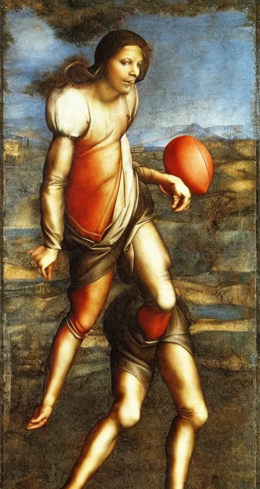 Image similar to Olivia Newton-John playing football by Leonardo da Vinci