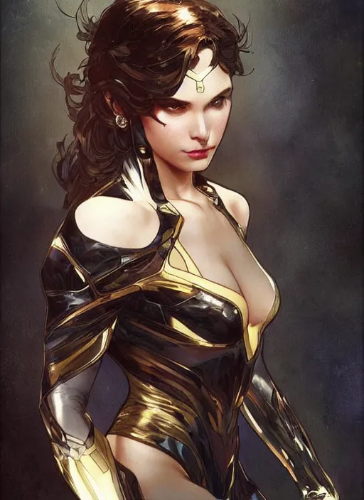 Image similar to a young woman. she is dressed as a superhero. clean elegant painting, beautiful detailed face. by artgerm and greg rutkowski and alphonse mucha