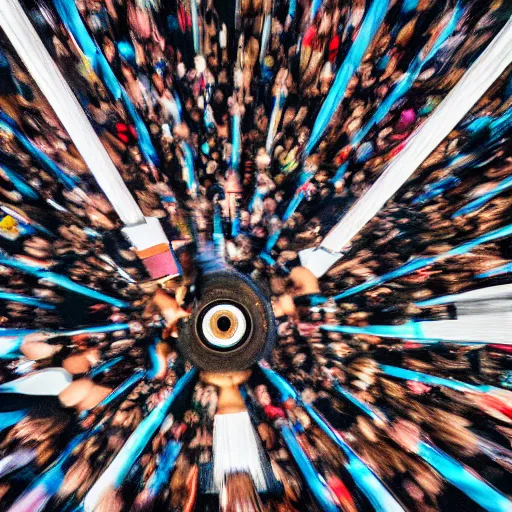 Image similar to t - rex eye - view of people running frantically