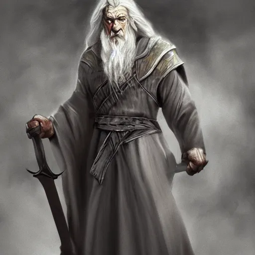 Prompt: gandalf as a bodybuilder, dungeons and dragons art, digital painting, trending on artstation, dramatic lighting