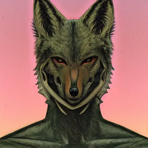 Image similar to a portrait of coyote, in the style of wayne barlowe