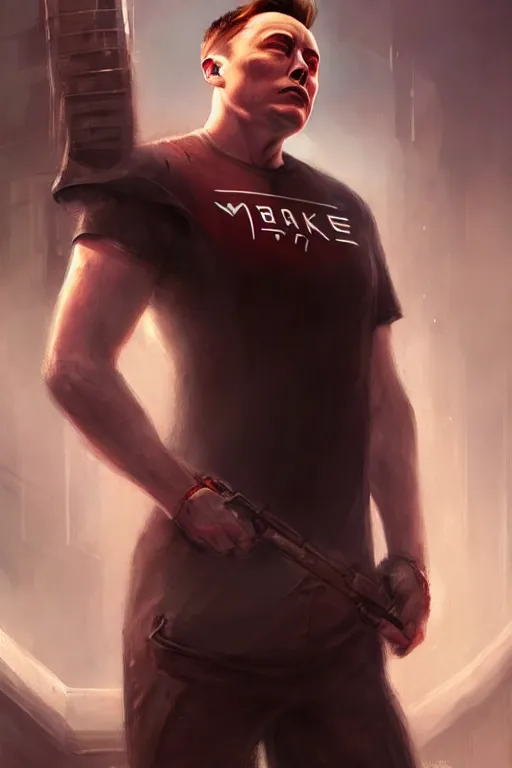 Prompt: character art by bastien lecouffe - deharme, elon musk, absolute chad