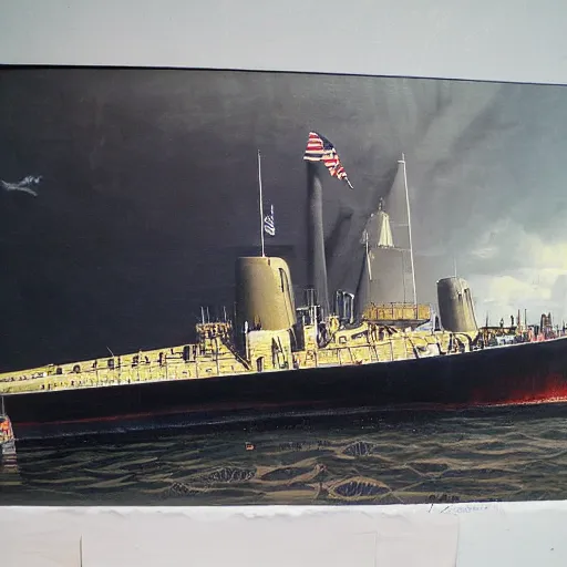 Image similar to uss submarine painting by hubert robert ssn deckhouse skipjack detailed