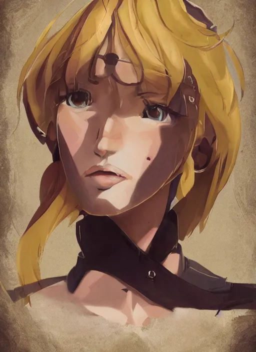 Image similar to full size persona, female sheriff, detail, ultra sharpness, beautiful female, detailed face, art by huyy nguyen, style by cain kuga, cowboy bebop art style, 3 2 beautiful color palettes with their corresponding gradient