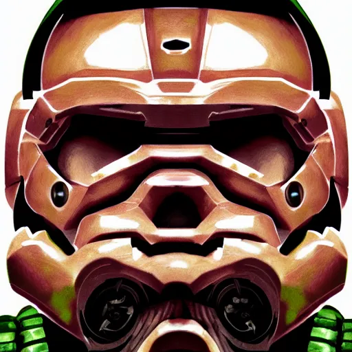 Image similar to portrait of doomguy, highly detailed, centered, digital painting