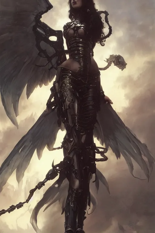 Image similar to Beautiful pale warhammer 40000 goth asian girl with mechanical wings and many wires, masterpiece 4k digital illustration by Ruan Jia and Mandy Jurgens and Artgerm and william-adolphe bouguereau, highly detailed, trending on artstation, award winning,