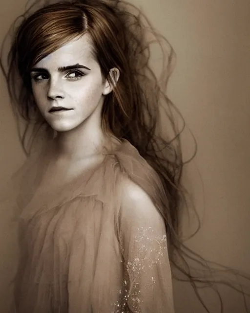 Image similar to emma watson portrait, soft diffused light, bjork aesthetic, translucent, by rineke dijkstra, intricate details, highly detailed, masterpiece,