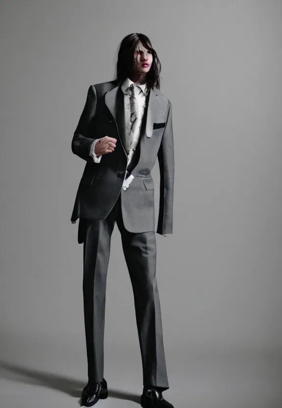 Image similar to a suit made of metal magazine article fashion page story