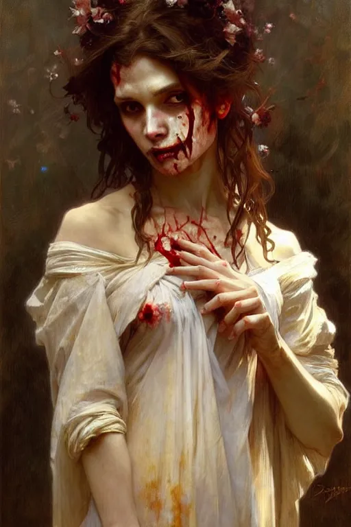 Image similar to zombie, painting by daniel gerhartz, alphonse mucha, bouguereau, detailed art, artstation