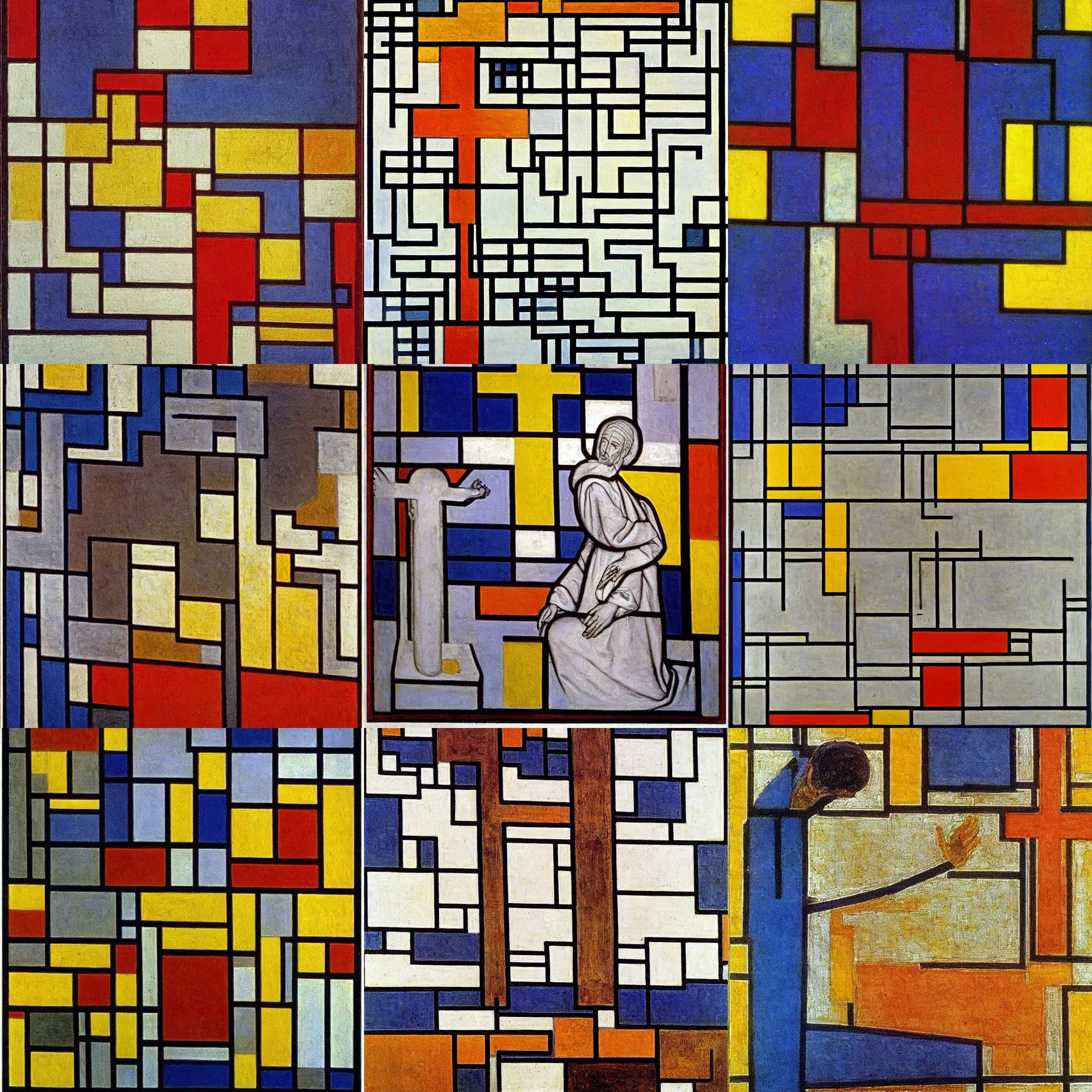 Prompt: in the beginning was the word, and the word was with god, and the word was god. in the style piet mondrian