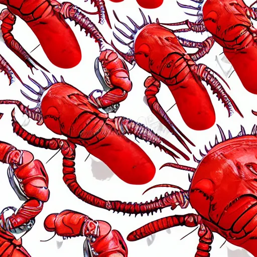 Prompt: alien with 5 4 rows of teeth and lobster claws full body detailed illustration