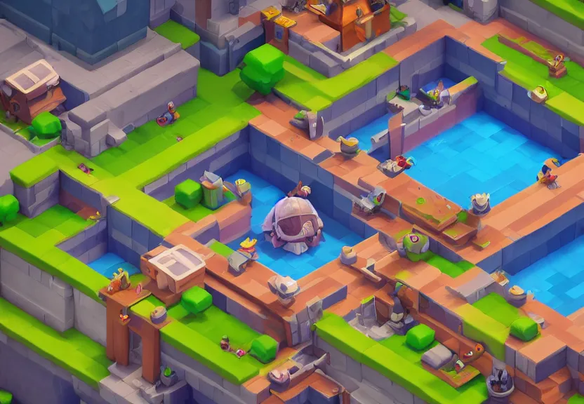 Prompt: isometric 3 d game level, based on brawl stars, with detailed, clean, cartoon, octane render, unreal engine, artgerm, artstation