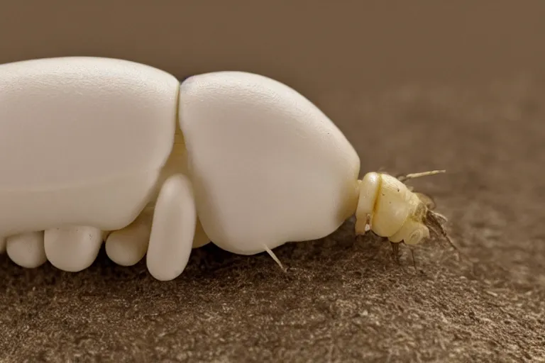 Image similar to a white grub with big scary mandibles and a lightbulb on its tail, high resolution film still, HDR color, 8k