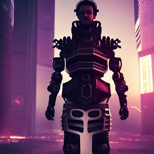 Image similar to a realistic cyberpunk man wearing futuristic armor, photorealistic, octane render,