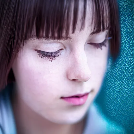 Image similar to a girl reading a book, modelsociety, radiant skin, huge anime eyes, RTX on, perfect face, intricate, Sony a7R IV, symmetric balance, polarizing filter, Photolab, Lightroom, 4K, Dolby Vision, Photography Award