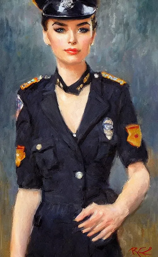 Image similar to Elegant lady in police uniform. By Konstantin Razumov, highly detailded