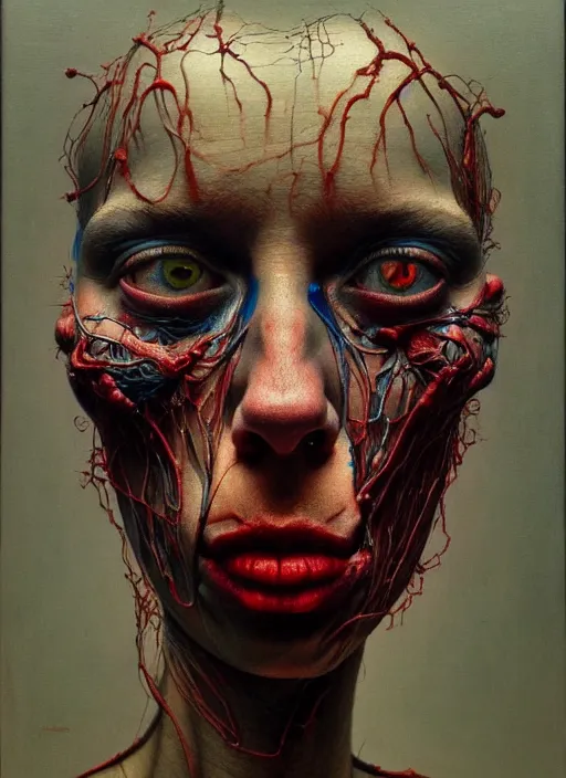 Image similar to there is ugliness in beauty, but there is also beauty in ugliness detailed portrait painting inspired by beksinski and alex gray, accurate anatomy by jenny saville, edward hopper trending on artstation. 8 k