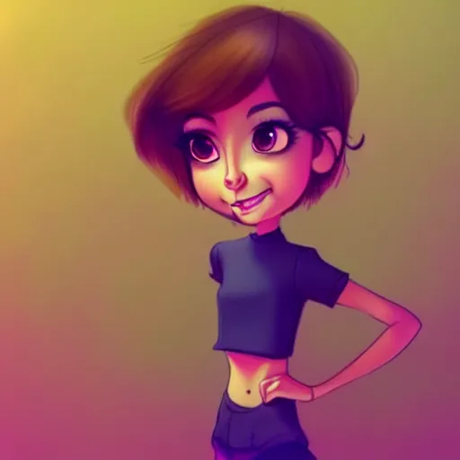 Image similar to animation character design girl, handrawn dynamic pose, french bob hair, short hair, brown eyes, realistic, 4 k!!!, art station