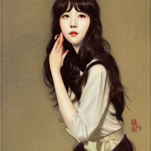 Prompt: IU, Korean Idol, Korean Artist, very detailed, digital art, concept art, studio quality, ethereal, art style by J. C. Leyendecker