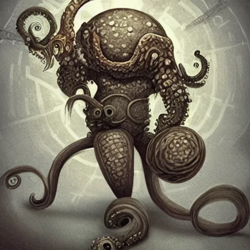 Image similar to Orb monster with many ears, no eyes, tentacles holding guns, D&D, high quality, trending on artlist