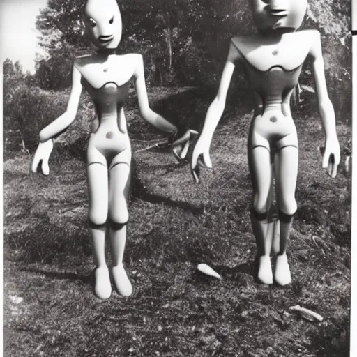 Image similar to polaroid photograph of horrorific alien beings visiting earth, 1 9 5 0