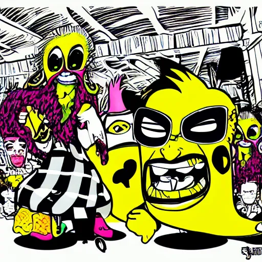 Image similar to punk rock bananas, 8 0 s, cartoon, trending on art station