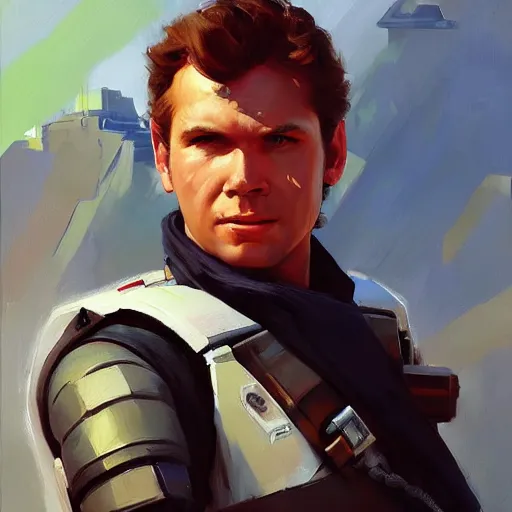 Prompt: greg manchess portrait painting of armored han solo as overwatch character, medium shot, asymmetrical, profile picture, organic painting, sunny day, matte painting, bold shapes, hard edges, street art, trending on artstation, by huang guangjian and gil elvgren and sachin teng