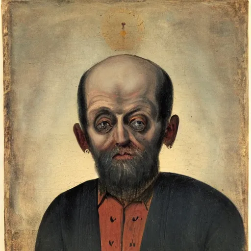 Image similar to portrait of alexander abdulov, with a red eyes, satanic body, head of old man
