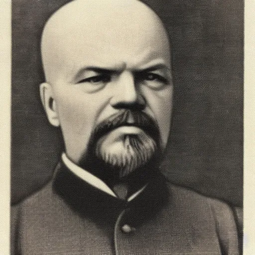 Prompt: A vintage picture of Vladimir Lenin in a metal super suit