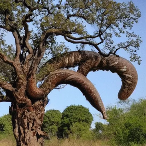 Image similar to a giant snake with an oak tree for a head